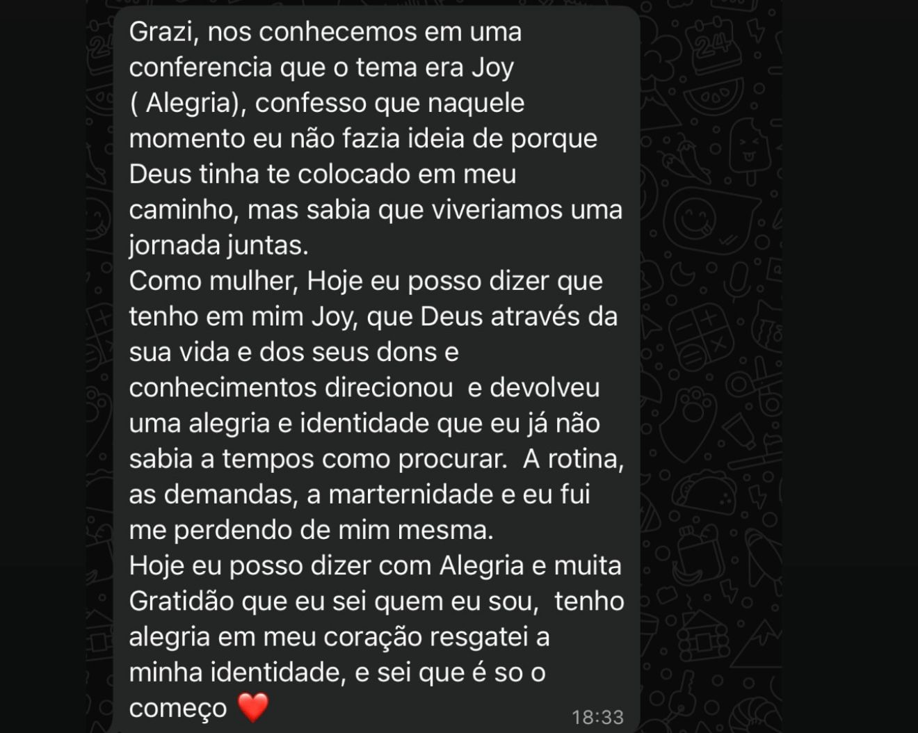 Depoimento de mentorada — resgate de identidade e alegria