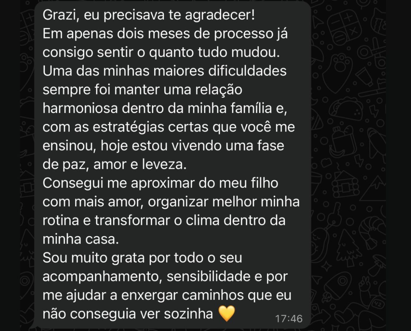 Depoimento de mentorada — relação familiar e leveza